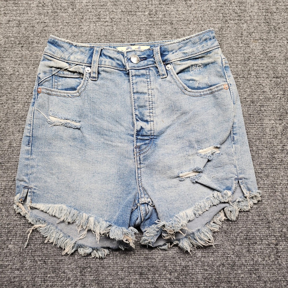 We The Free Free People CRVY Distressed Denim Shorts Light Wash Size 24
